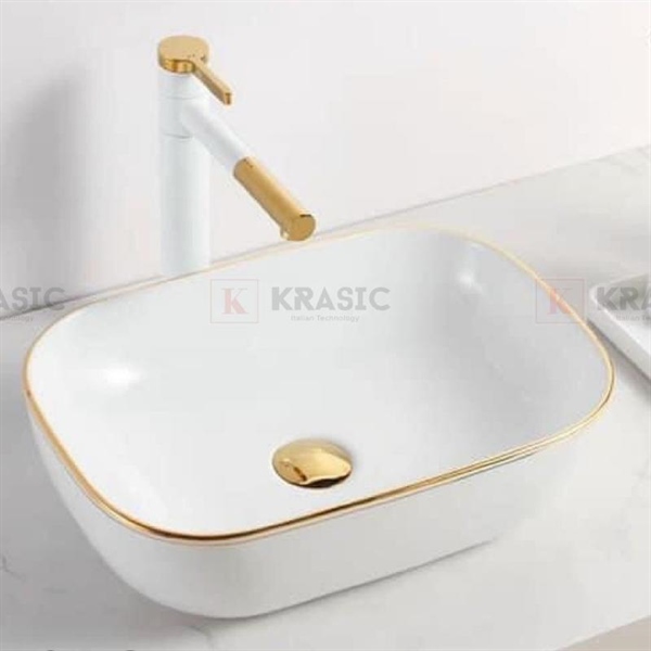 Chậu lavbo dương bàn viền vàng Krasic K1107G