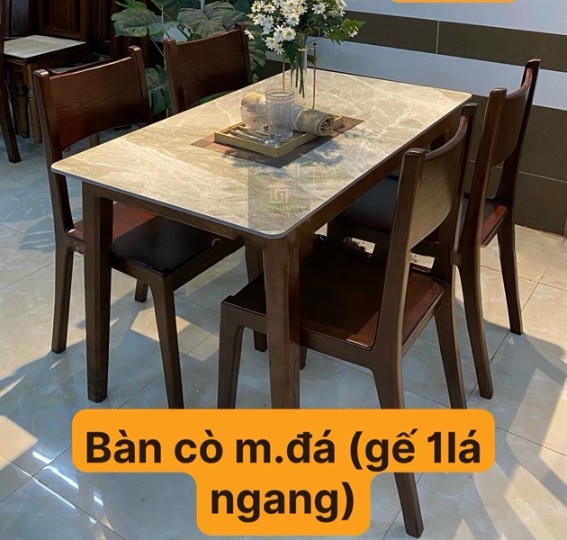 Bộ bàn ăn có mâm đá + ghế 1 lá 4 cái