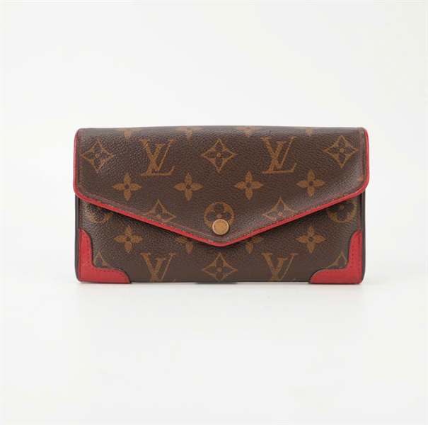 Ví LV gập hoa nâu lòng viền đỏ KG+