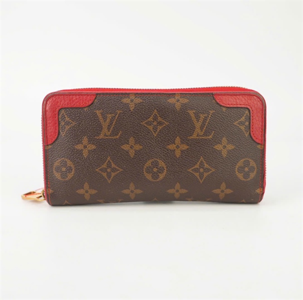 Ví LV khóa zip hoa nâu viền đỏ KG+