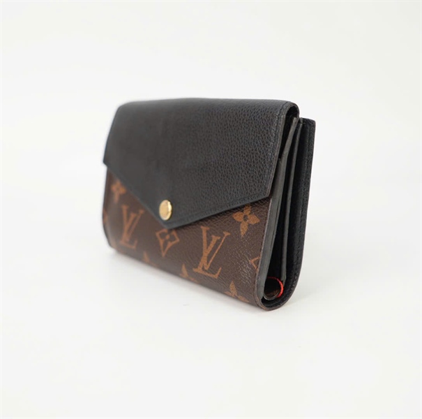 Ví LV ngắn hoa nâu phối da đen KG+