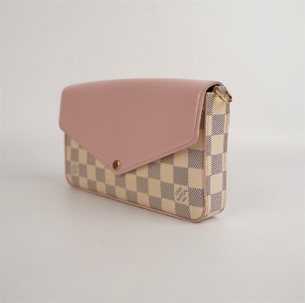 Túi LV felicie ô vuông trắng nắp hồng 18cm KG+