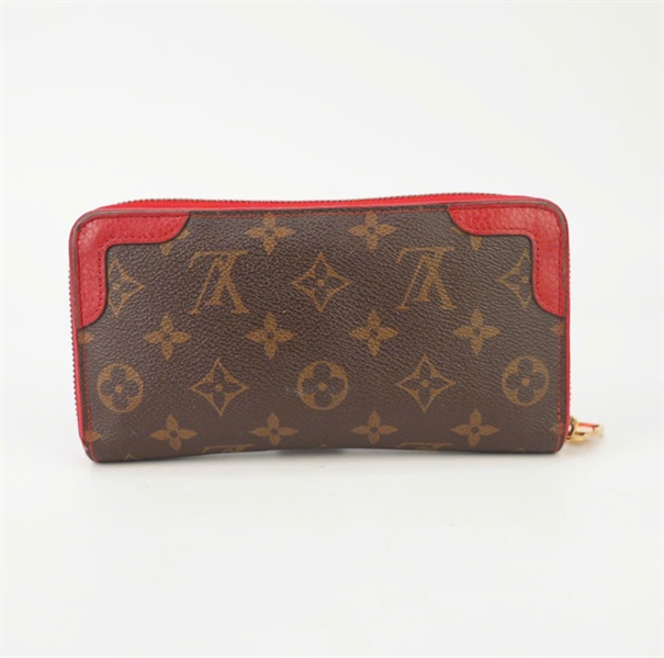 Ví LV khóa zip hoa nâu viền đỏ KG+