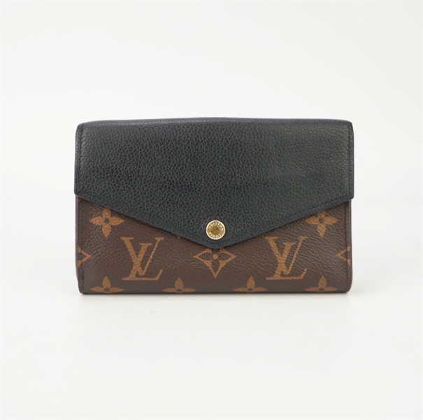 Ví LV ngắn hoa nâu phối da đen KG+