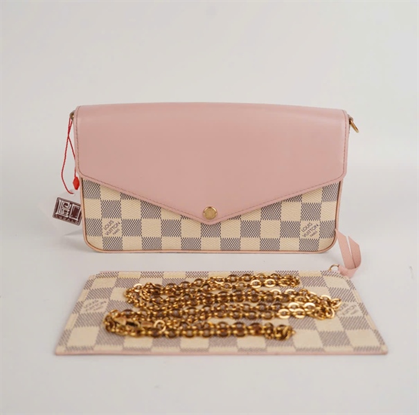 Túi LV felicie ô vuông trắng nắp hồng 18cm KG+