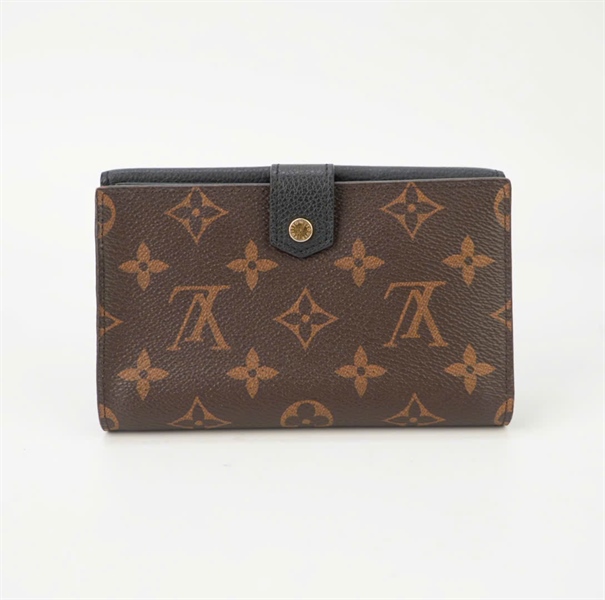 Ví LV ngắn hoa nâu phối da đen KG+