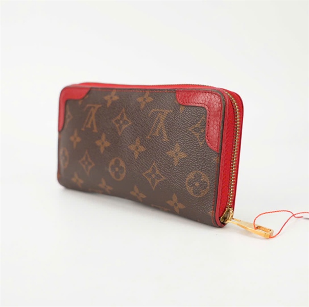 Ví LV khóa zip hoa nâu viền đỏ KG+