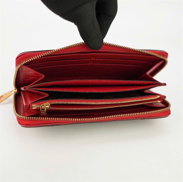 Ví LV khóa zip hoa nâu viền đỏ KG+