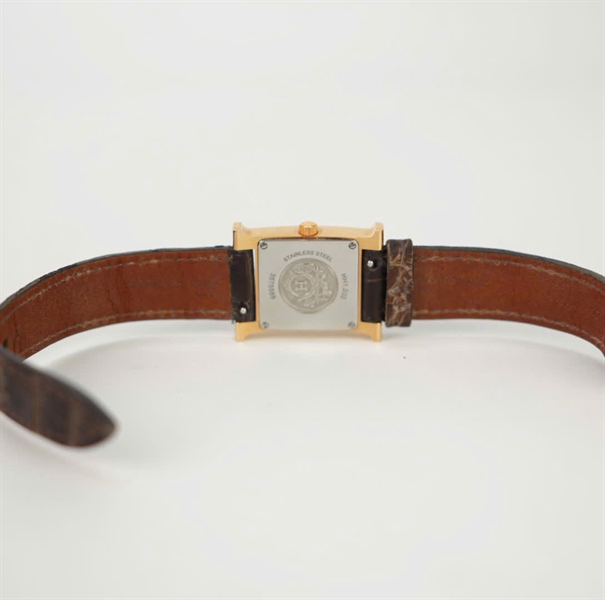 Đồng Hồ Hermes mặt vuông bạc quai đen KG+