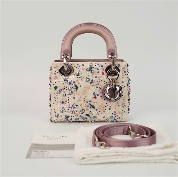 Túi Dior Lady trắng đính cườm size mini +