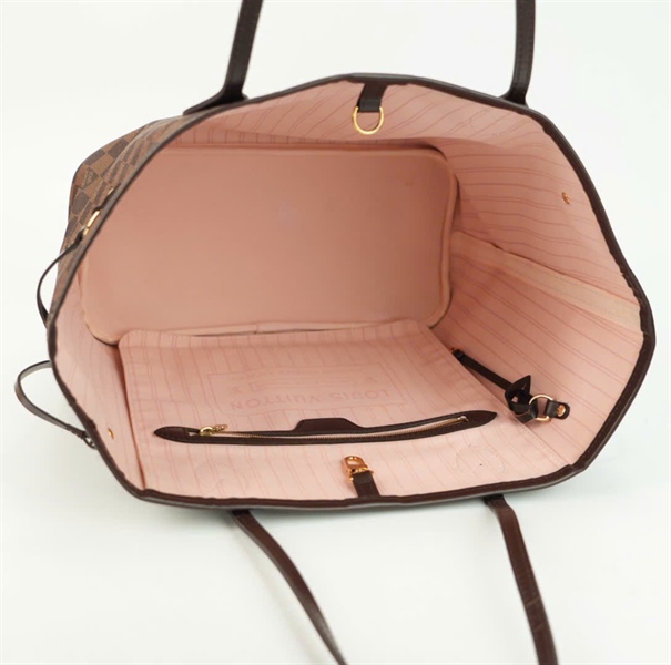 Túi LV neverfull ô vuông lòng hồng kèm ví +