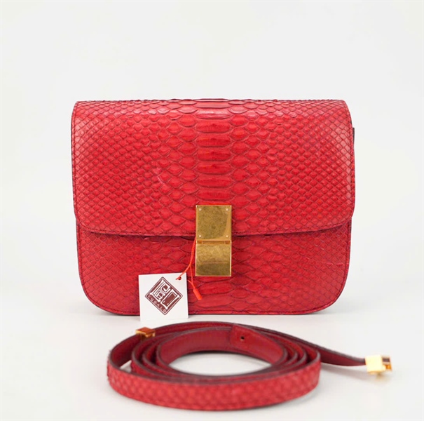 Túi Celine Classic Box da trăn màu đỏ size 22 +