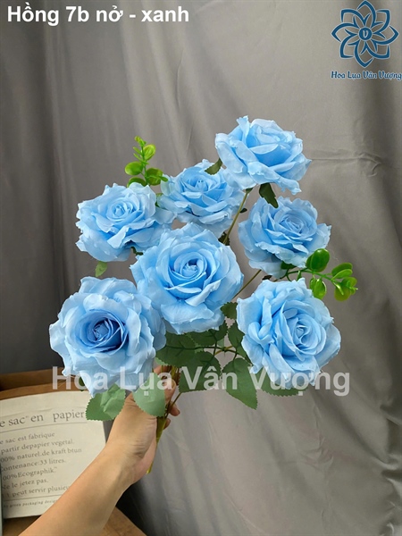Hồng 7b nở - xanh - Hoa cành ngắn - Hoa Lụa Vân Vượng
