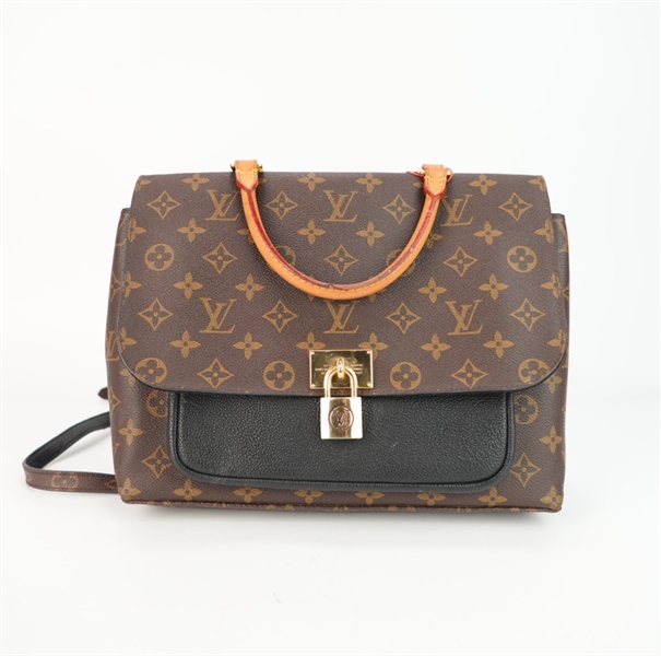 Túi LV hoa nâu ổ khóa phối da đen s28++