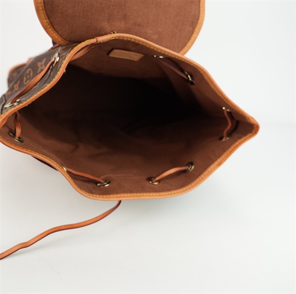 Balo LV hoa nâu có ngăn nhỏ viền da cam ++