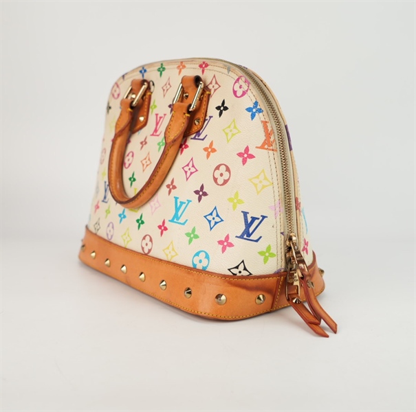 Túi LV hoa màu viền nâu đính đinh tán s32++