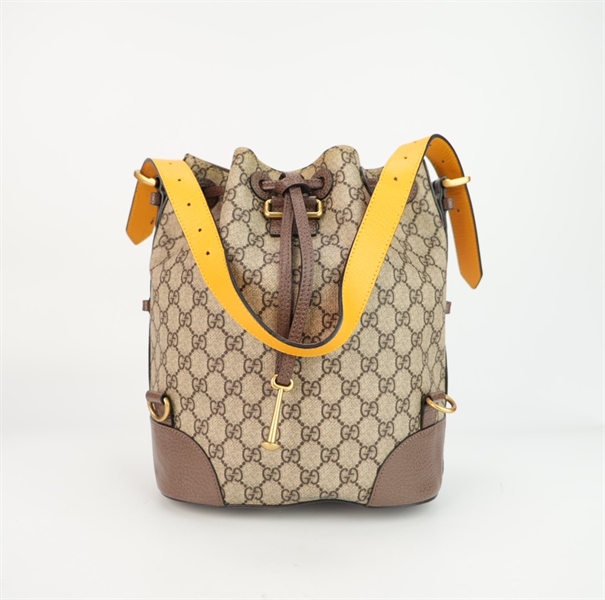 Túi GG dây rút phối da trơn quai vàng size 27 ++