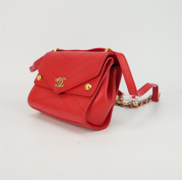 Túi Chanel nắp gập màu đỏ size 20 ++