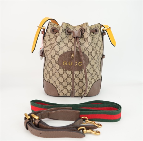 Túi GG dây rút phối da trơn quai vàng size 27 ++