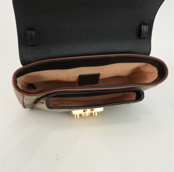 Túi GG nâu nắp đen 20cm TB+