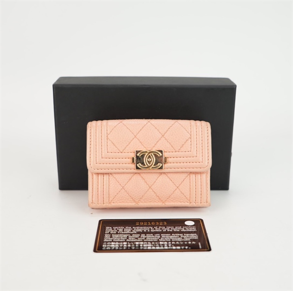 Ví Chanel gập 3 màu hồng nude KG+