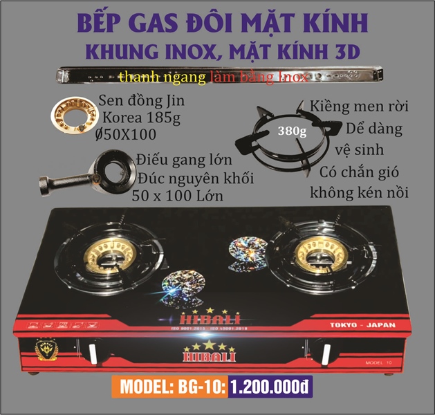 Bếp Gas Mặt Kính 3D ĐG - SĐ100 - BG-10 HIBALI