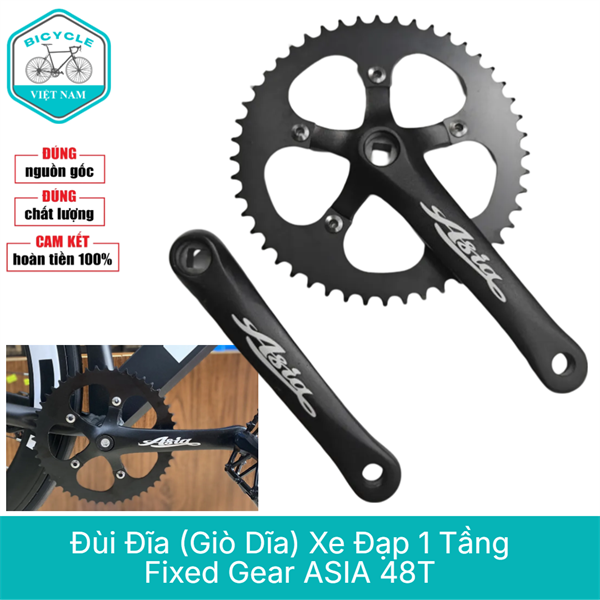 Đùi Đĩa (Giò Đĩa) Xe Đạp 1 Tầng Fixed Gear ASIA 48T – Trục Vuông, Phù Hợp Líp Single / Fix Gear