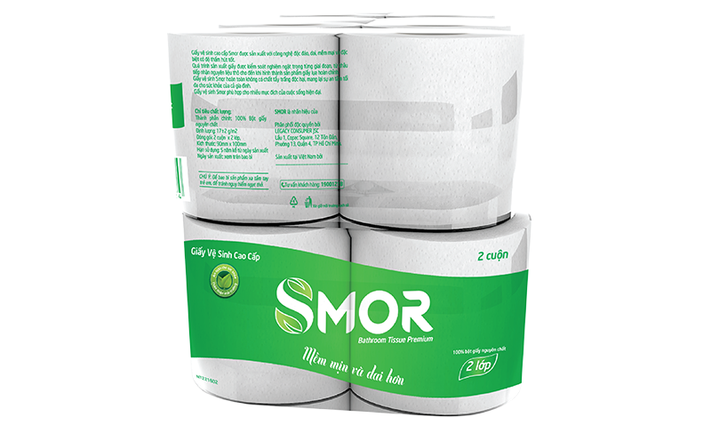 Giấy vệ sinh Smor túi 12 cuộn, 950g vuông (12 túi/bịch)