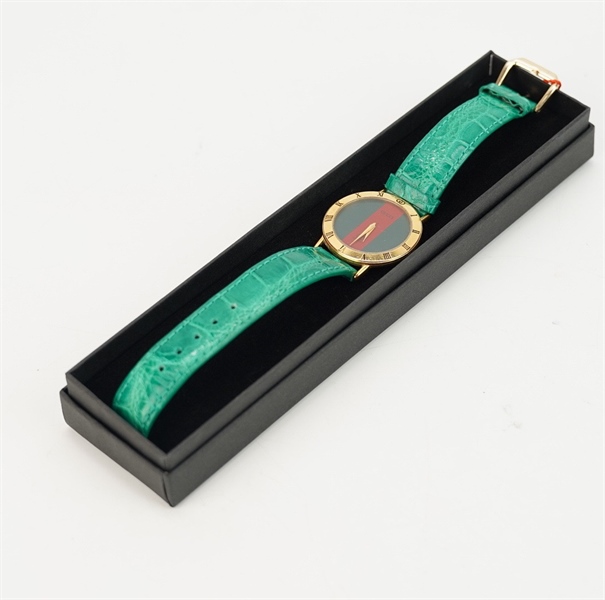 Đồng hồ GG mặt tròn dây xanh lá KG+