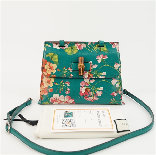 Túi GG nền xanh lá in hoa size 25 +