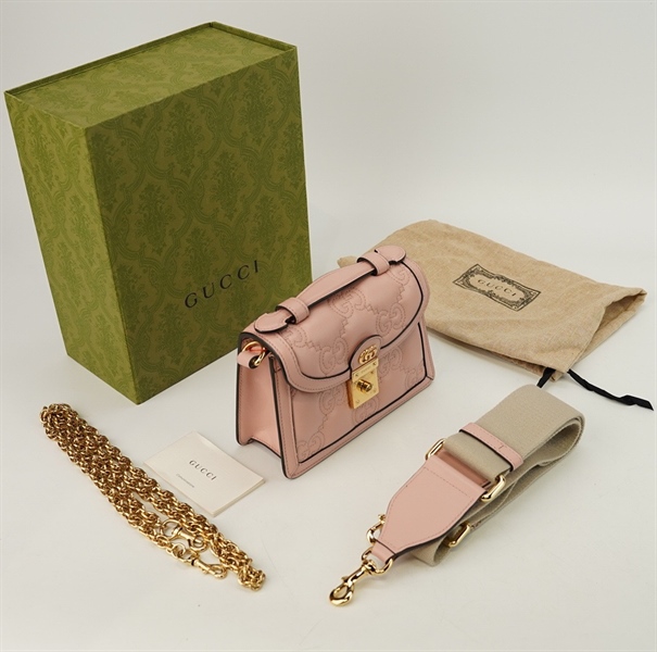 Túi GG hồng vân nổi +