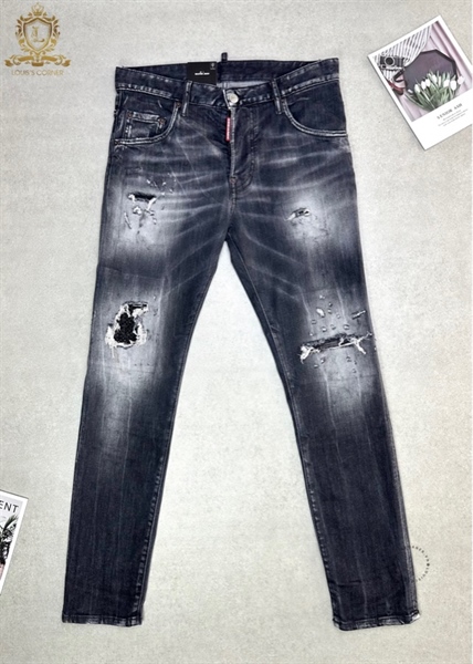 Jean DSQ skater đen ghi rách đính cườm