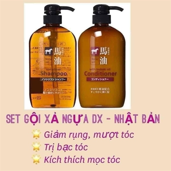 Cặp dầu gội mỡ ngựa Kumano Horse Oil Natural Hair Nhật Bản 600ml