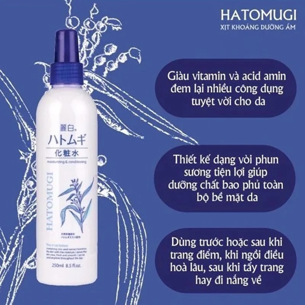 Xịt khoáng dưỡng ẩm Hatomugi Nhật Bản 250mL
