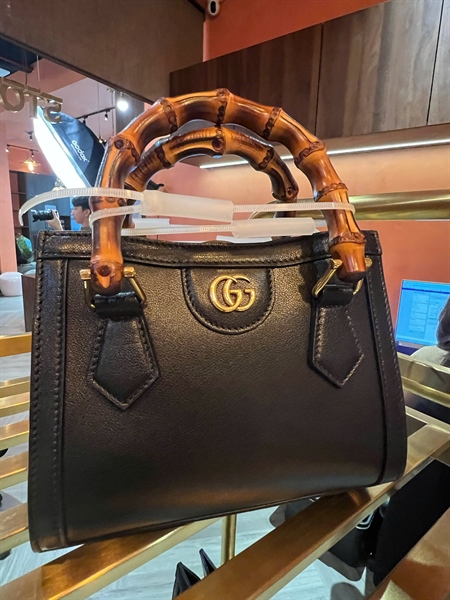 Túi GG đen quai trúc nâu đậm sz 20cm +