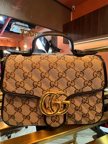 Túi GG handle màu xám viền đen sz 20 +