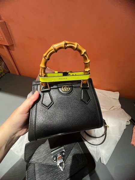 Túi GG đen quai trúc nâu nhạt sz20cm +