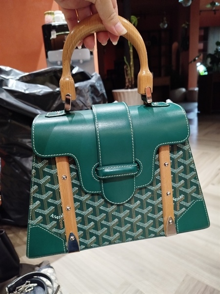 Túi Goyard xanh quai gỗ sz đáy 28cm TB KG+