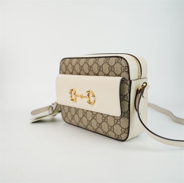 Túi GG Horsebit 1955 xám trắng 23cm TB+