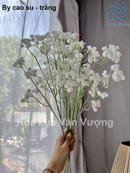 By cao su - trắng - Hoa cành dài - Hoa Lụa Vân Vượng