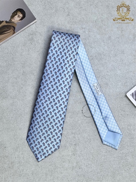 Cravate Hermes twillbi ciel / rose saumon