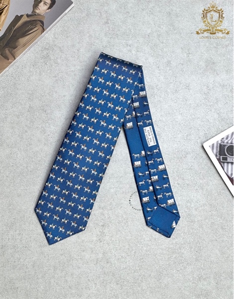 Cravate Hermes bleu / ciel / creme