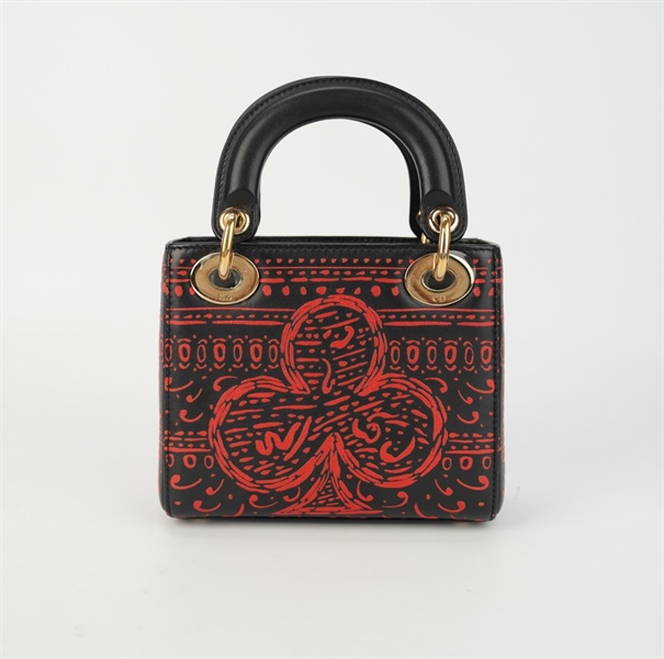 Túi Dior Lady đen vẽ vân đỏ trái tim size mini +