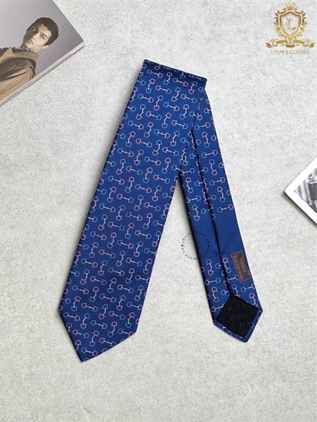 Cravate Hermes mors tricolore indigo / rose / ciel