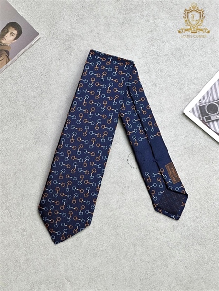 Cravate Hermes mors tricolore marine / orange / ciel