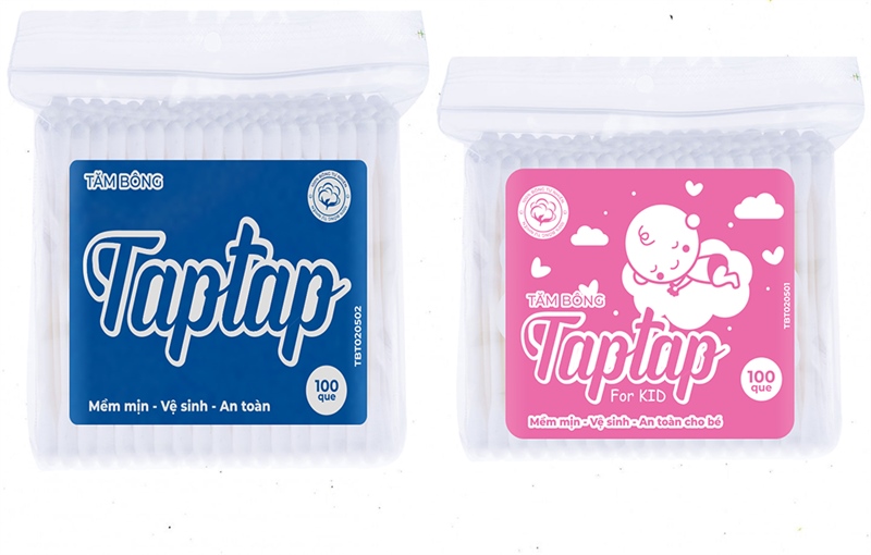 Tăm bông TapTap - túi zip người lớn thân nhựa 100 que (24 gói/túi - 25 túi/thùng)