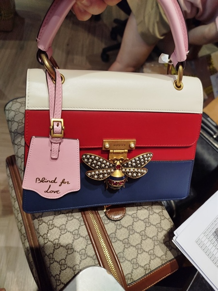 Túi GG con ong xanh đỏ trắng quai hồng size 26 +