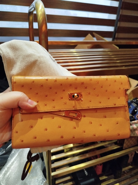 Ví Hermes da đà điểu màu cam TB+