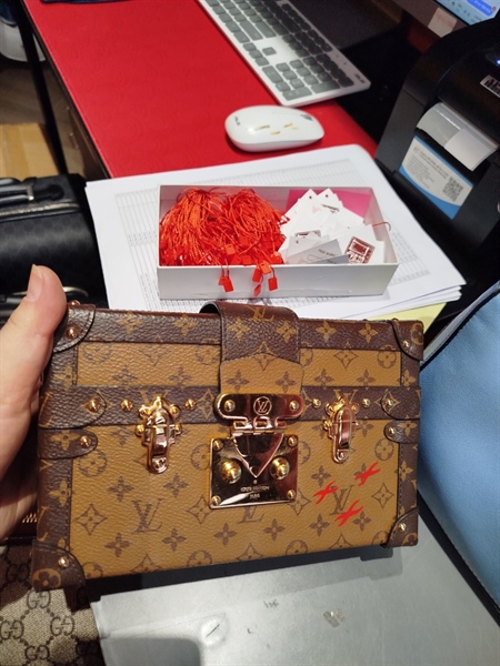 Túi LV trunk hoa nâu viền nâu size 20 +