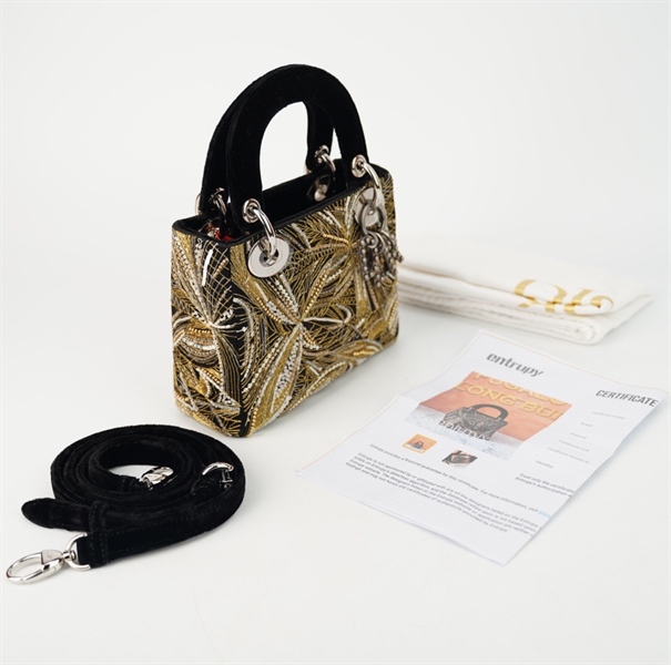 Túi Dior Lady sz mini hình bướm vàng +